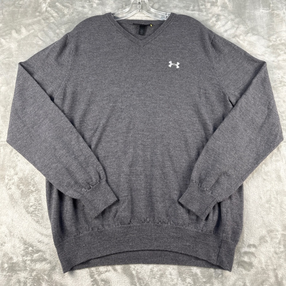 Under Armour Wool Sweater Mens XL V-Neck Pullover Gray 1239095 EUC